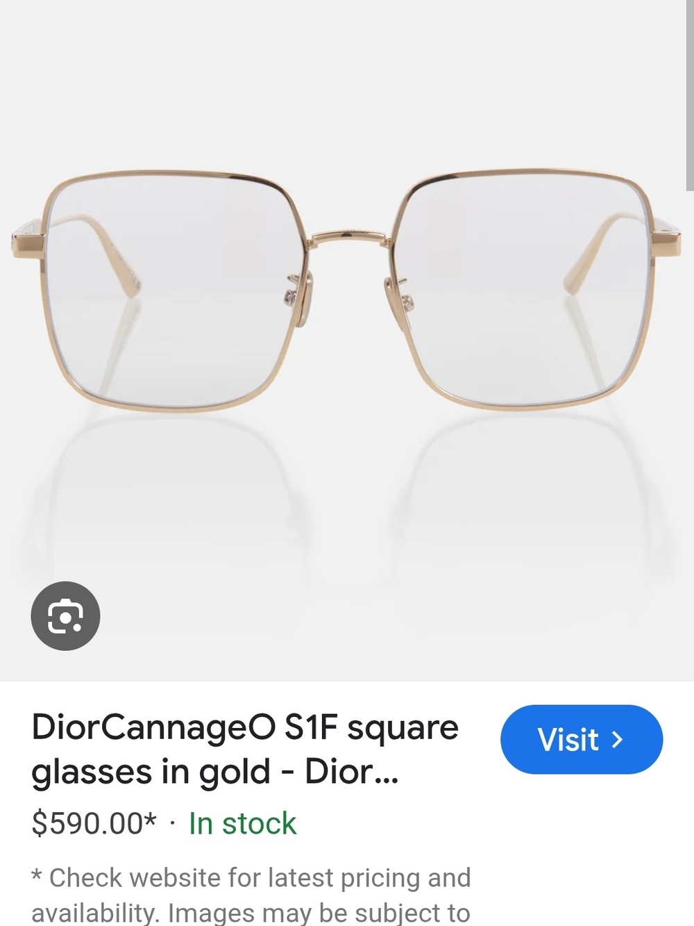 Authentic Dior Gold  Square Metal Frame Glasses